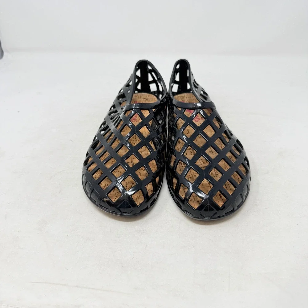 Jellypop Jelly‎ Flats Black Size 9 Lattice Cage Fisherman Cork Footbed